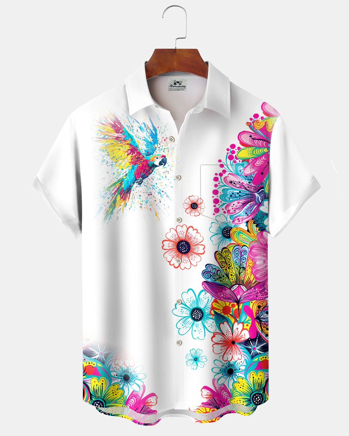 Alohadaddy® Hawaiian Floral Print Art Button Pocket Cardigan Men's Short Sleeve Shirt Big & Tall