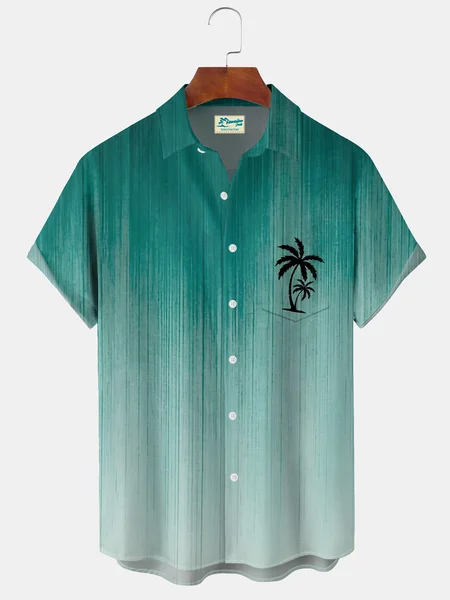 Alohadaddy® Hawaiian Gradient Palm Tree Print Art  Buttons  Pockets Cardigan  Men&