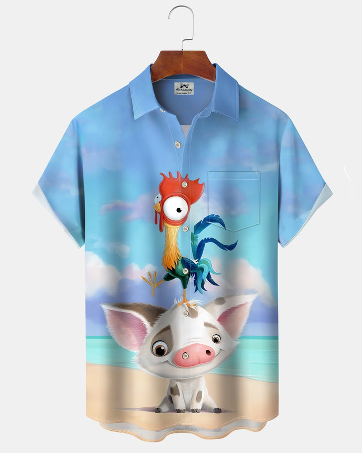 Alohadaddy® Hawaiian Moana Print Art Button Pocket Cardigan Men&