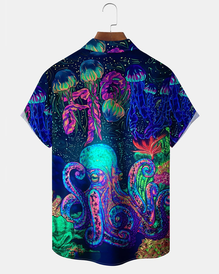 Alohadaddy® Casual Octopus Print Art Button Pocket Cardigan Men&