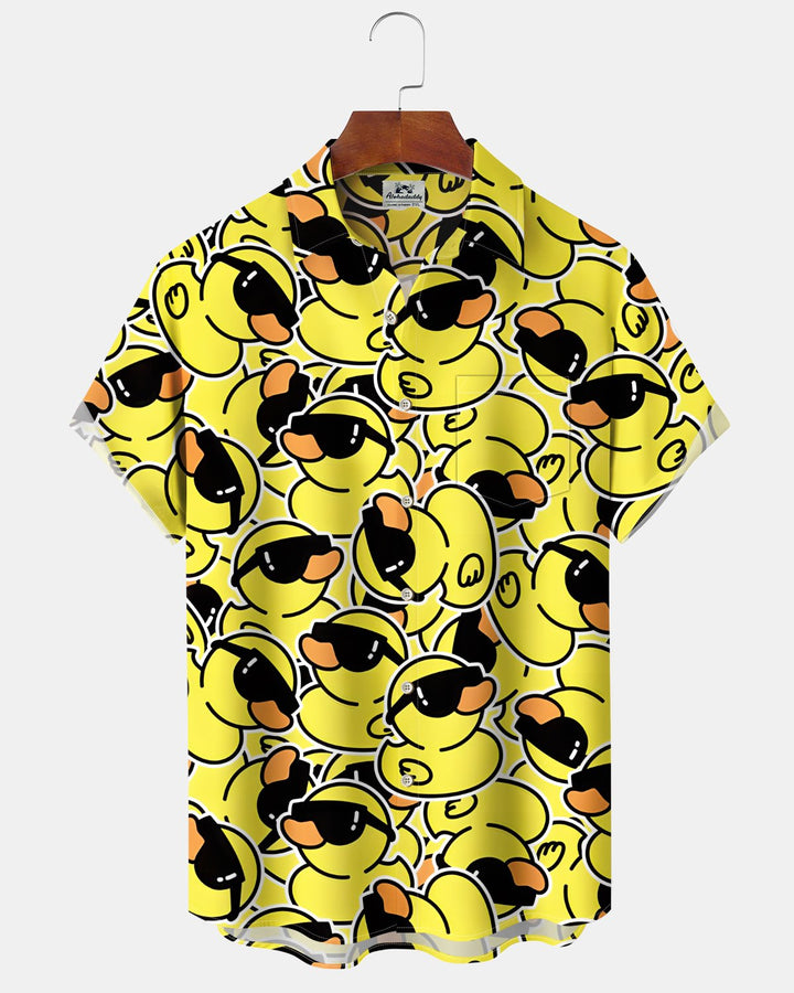 Alohadaddy® Casual Duck Print Art Button Pocket Cardigan Men&