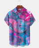Alohadaddy® Vintage Disc Print Art Button Pocket Cardigan Men's Short Sleeve Shirt