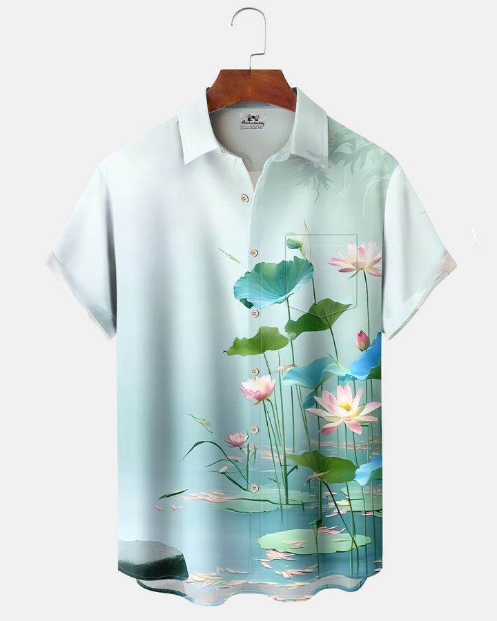 Alohadaddy® Casual Lotus Print Art Button Pocket Cardigan Men&