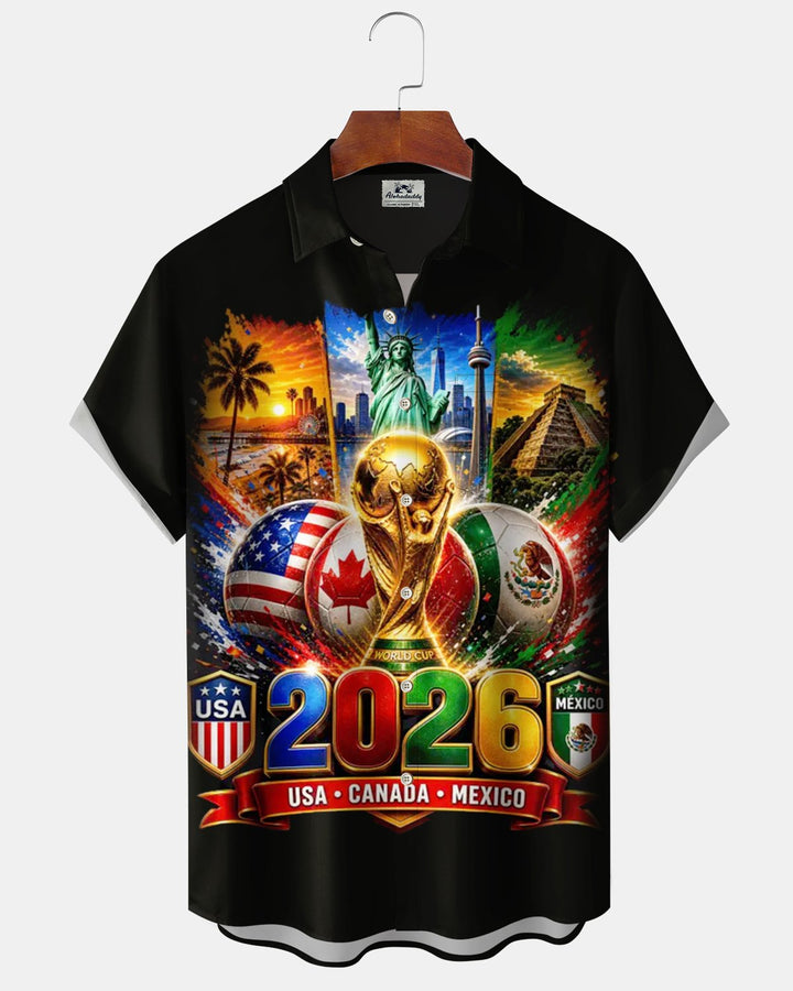 Alohadaddy® Retro World Cup Print Art Button Pocket Cardigan Men&