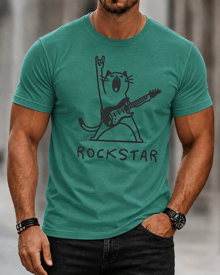 Alohadaddy® Casual Short-Sleeve T-Shirt Guitar-Playing Cat Design