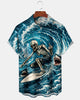 Alohadaddy® Men's Short-Sleeve Button-Down Shirt Skull Surfer Graphic Print with Chest Pocket