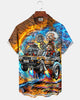 Alohadaddy® Men's Short-Sleeve Button-Down Cardigan Shirt with Vintage Car Print and Pocket
