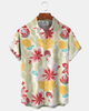 Alohadaddy® Men's Short-Sleeve Button-Down Shirt with Floral Art Print and Pocket