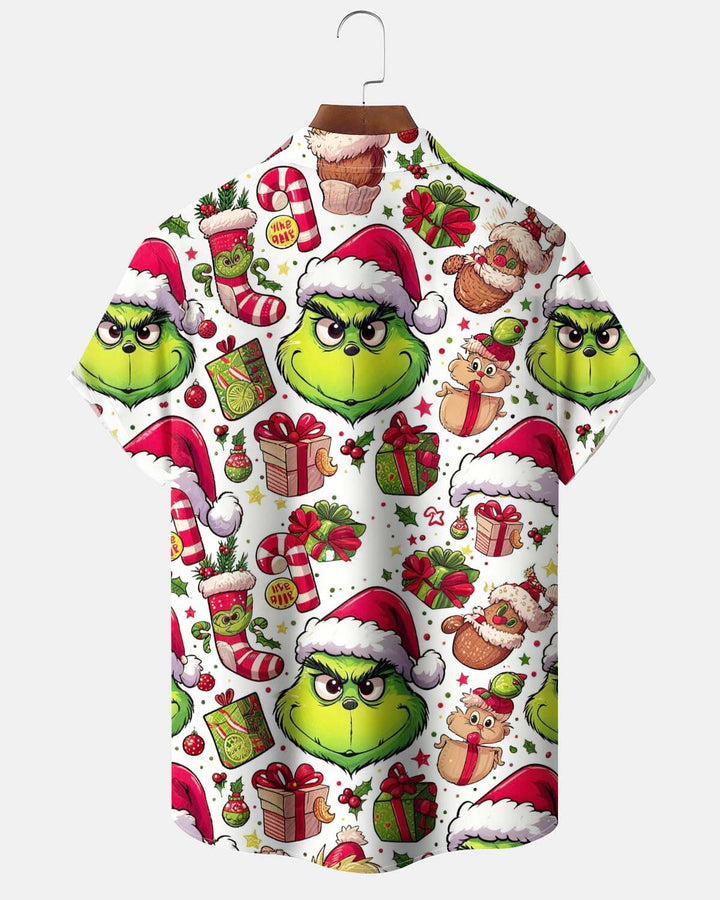 Alohadaddy® Holiday/Christmas Print Button-Down Short-Sleeve Shirt with Pocket for Men