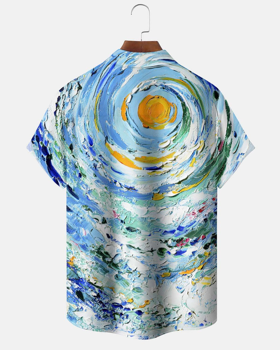 Alohadaddy® Vintage Oil Painting-Style "Starry Night" (Van Gogh) Print Men’s Short-Sleeve Button-Down Shirt with Pocket