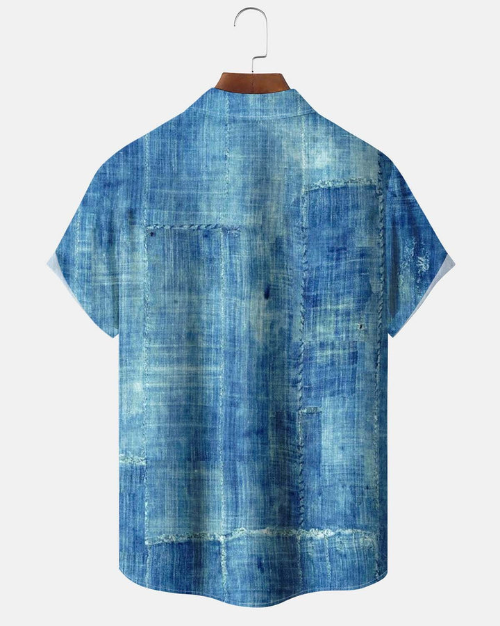 Alohadaddy® Men’s Short-Sleeve Button-Down Shirt with Pocket  Vintage Abstract Print