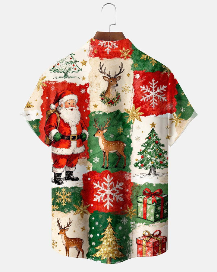 Alohadaddy® Men’s Short-Sleeve Button-Down Shirt  Holiday/Christmas Graphic Print with Pocket