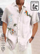 Alohadaddy Green Linen Cotton Parrot Print Chest Bag Vintage Shirt Plus Size Shirt