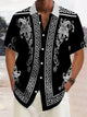 Alohadaddy Retro Geometric Gold Floral Print Men's Button Pocket Short Sleeve Shirt
