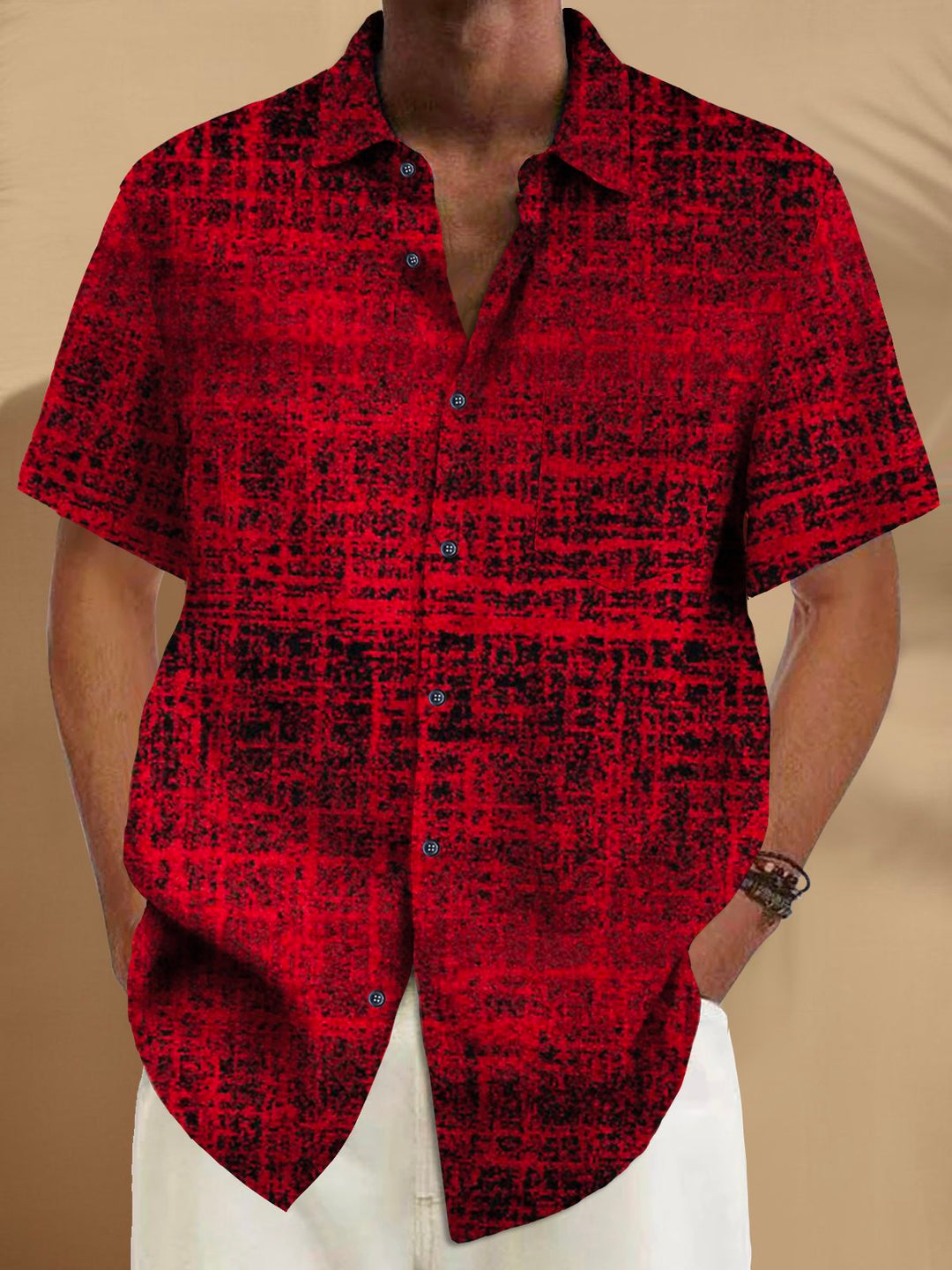 Alohadaddy Vintage Geometric Textured Pocket Short-Sleeved Shirt