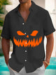 Alohadaddy Retro Halloween Pumpkin 3D Digital Print Men's Button Pocket Short Sleeve Shirt Big & Tall