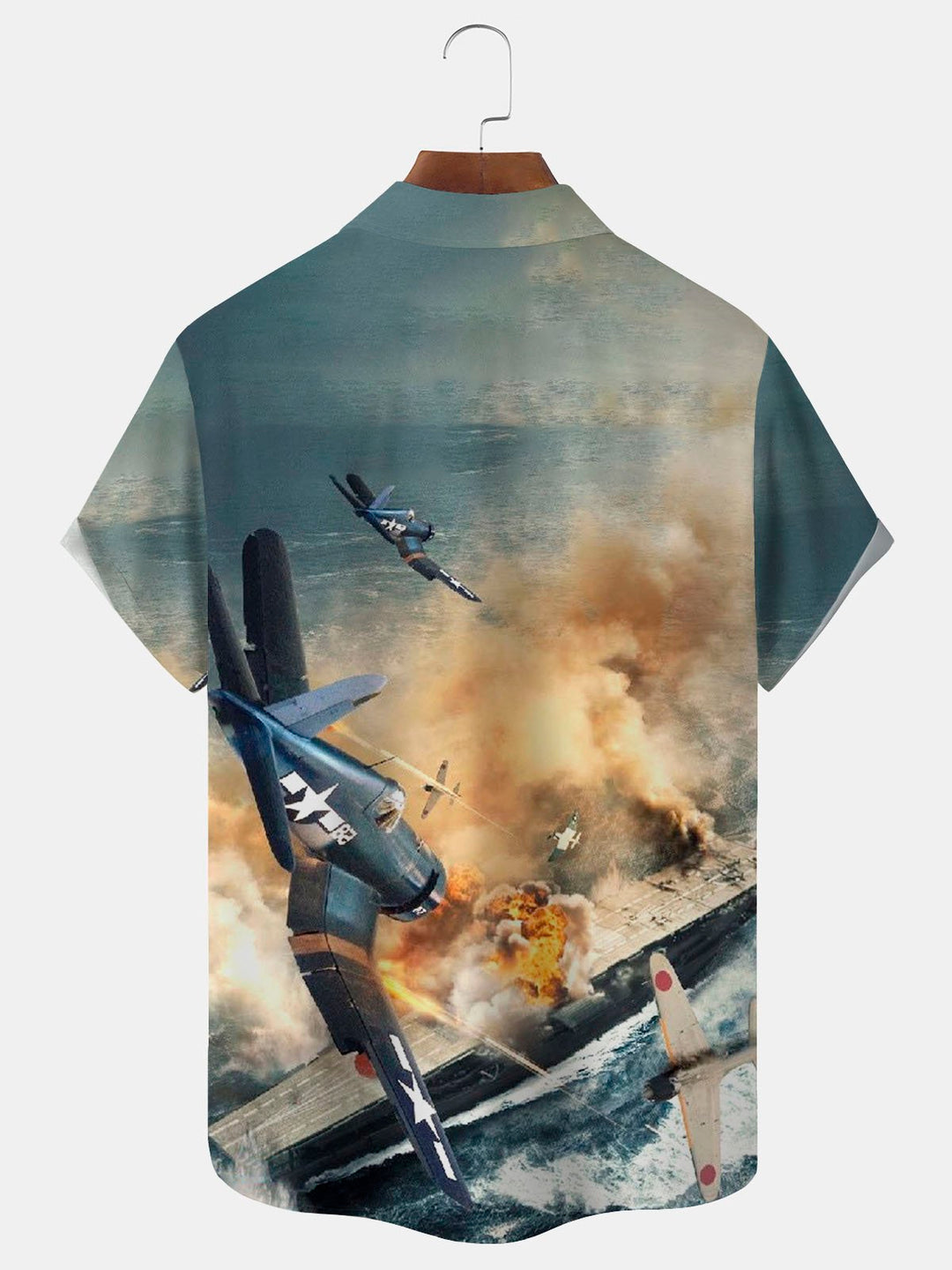 Camisa de manga corta con bolsillo abotonado y estampado de guerra vintage para hombre de Alohadaddy