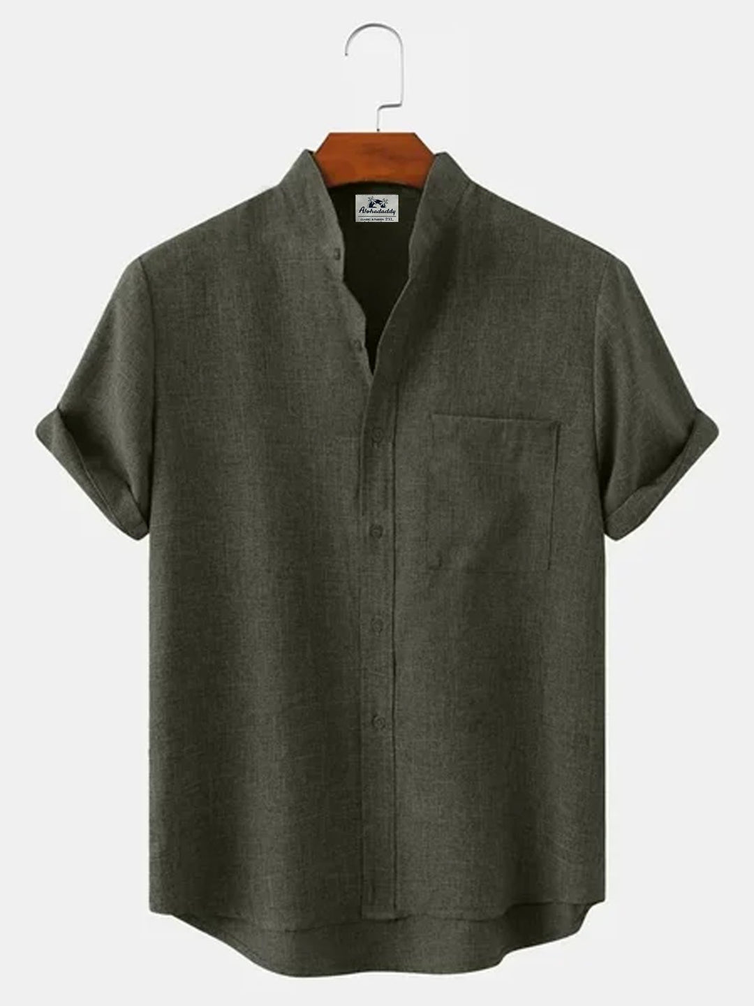 Alohadaddy Basic Solid Color Stand Collar Short Sleeve Shirt