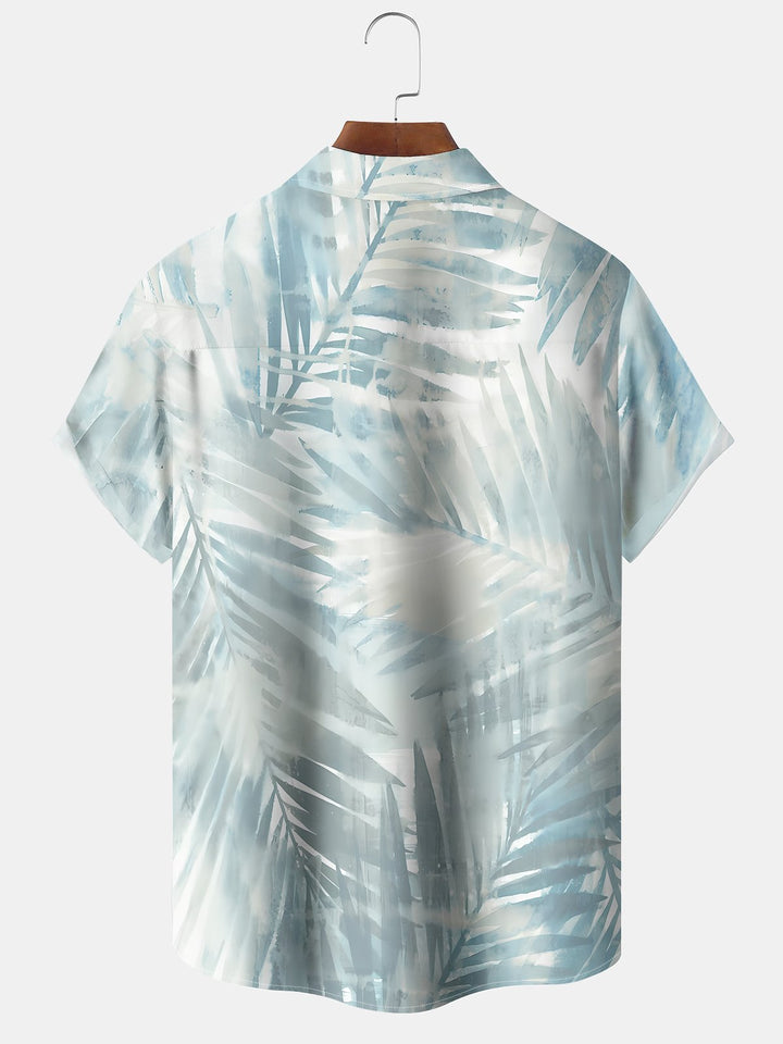 Alohadaddy Hawaiian Holiday Style Palm Leaf Pocket Button Elastic Large Size Shirt