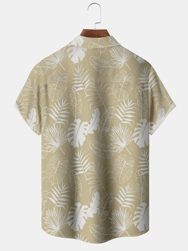 Alohadaddy Hawaiian Resort Style Tropical Plants Leaves Print Art Pockets Buttons Elastic Oversized Shirt
