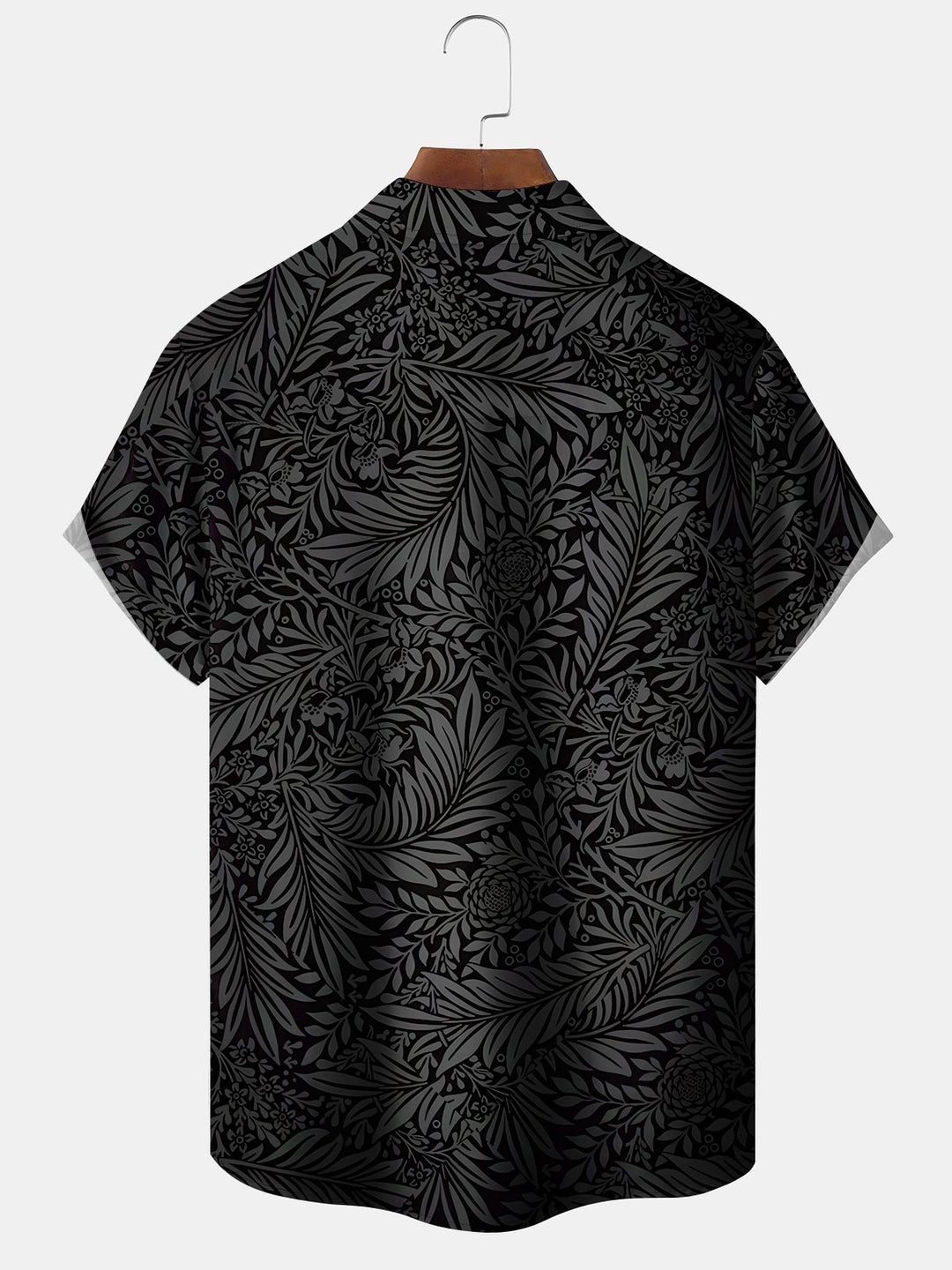 Alohadaddy Hawaiian Dark Pattern Plant Leaves Button Cardigan Pocket Elastic Large Size Short Sleeve Shirt