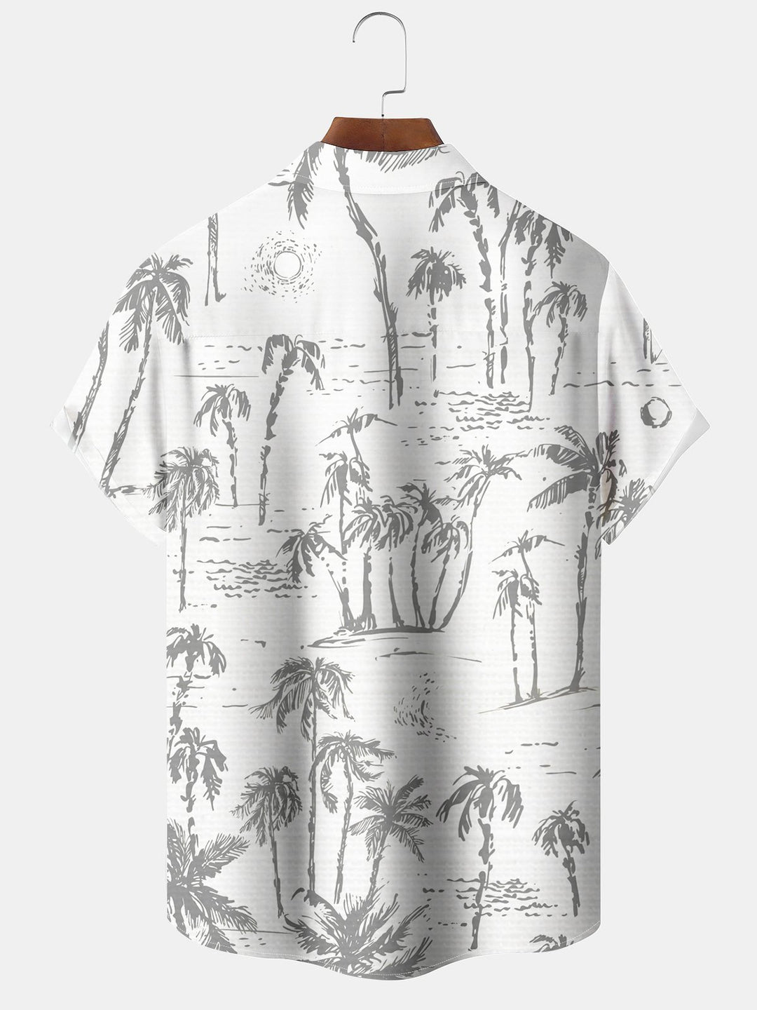 Alohadaddy Hawaiian Palm Tree Painting Art Button Cardigan Pockets Large Size Long Polyester Short Sleeve Shirt