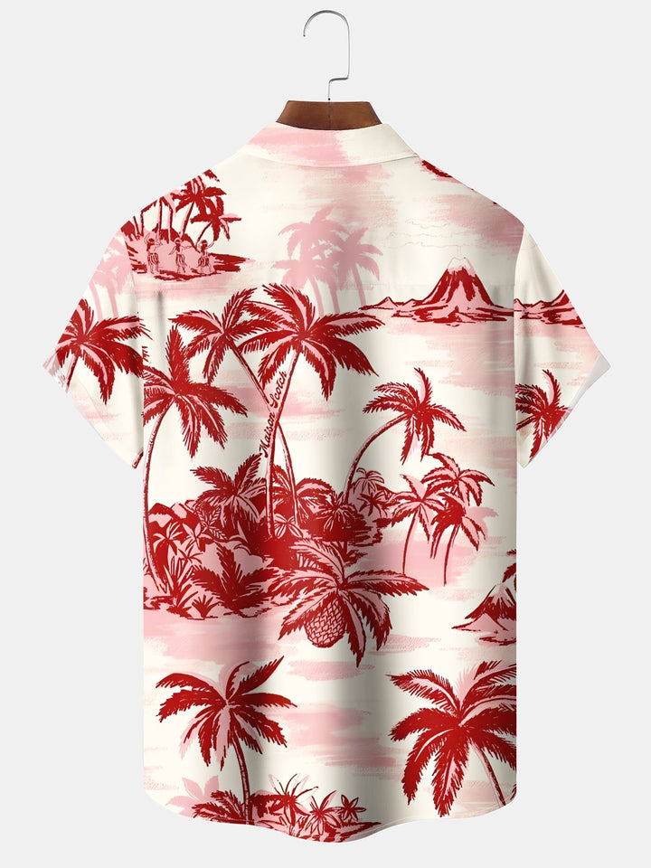 Alohadaddy Hawaiian Palm Tree Painting Art Button Cardigan Pocket Stretch Large Size Long Short Sleeve Shirt