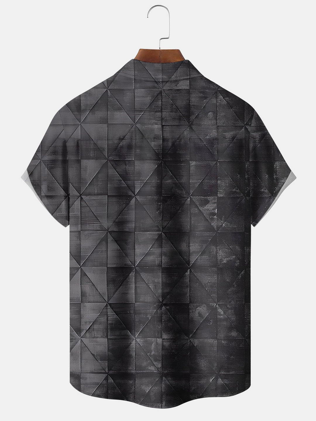 Alohadaddy Casual Collection Daily Geometric Triangle Print Art Button Cardigan Pocket Polyester Stretch Short Sleeve Shirt