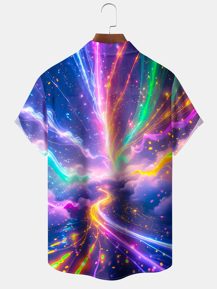 Alohadaddy Moisture Wicking Starry Sky Art Print Stretch Oversized Chest Pocket Short Sleeve Shirt