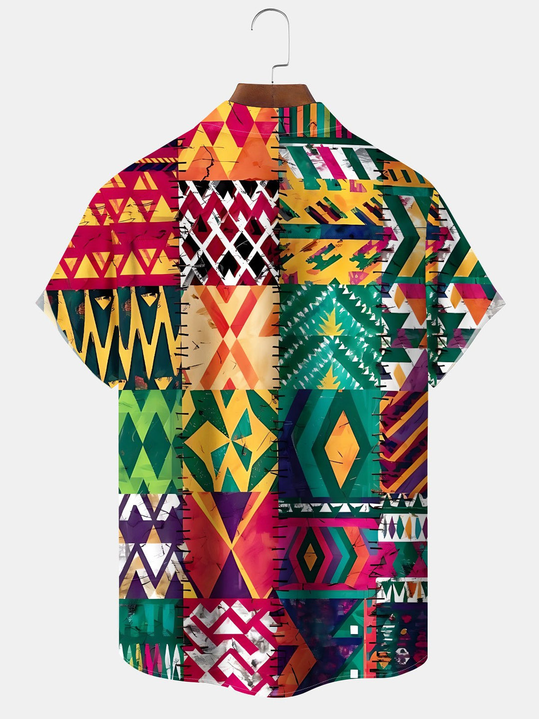Alohadaddy Moisture Wicking Geometric Democratic Graphics Print Art Chest Pocket Stretch Hawaiian Short Sleeve Shirt