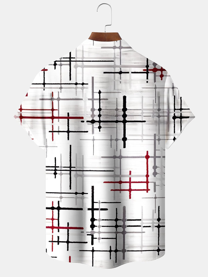 Alohadaddy Casual Stripes Art Print Moisture Wicking Chest Pocket Oversized Stretch Hawaiian Short Sleeve Shirt