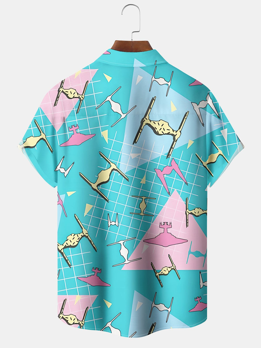 Alohadaddy® Casual Geometric Star Wars Art Print Chest Pocket Stretch Oversized Hawaiian Shirt