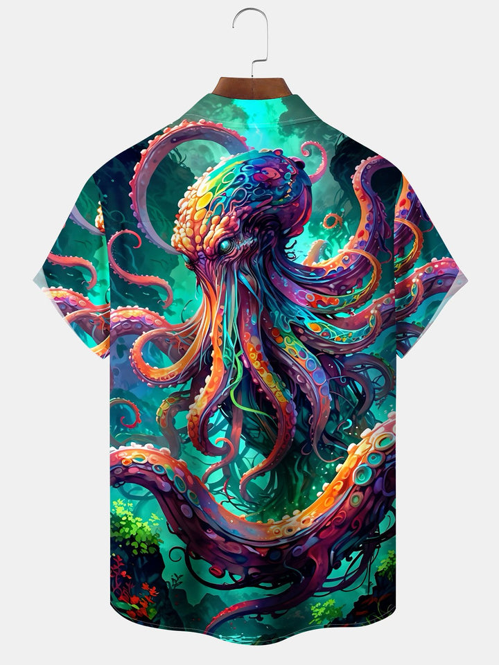 Alohadaddy® Graffiti Octopus Art Print Chest Pocket Moisture Wicking Large Size Long Men&