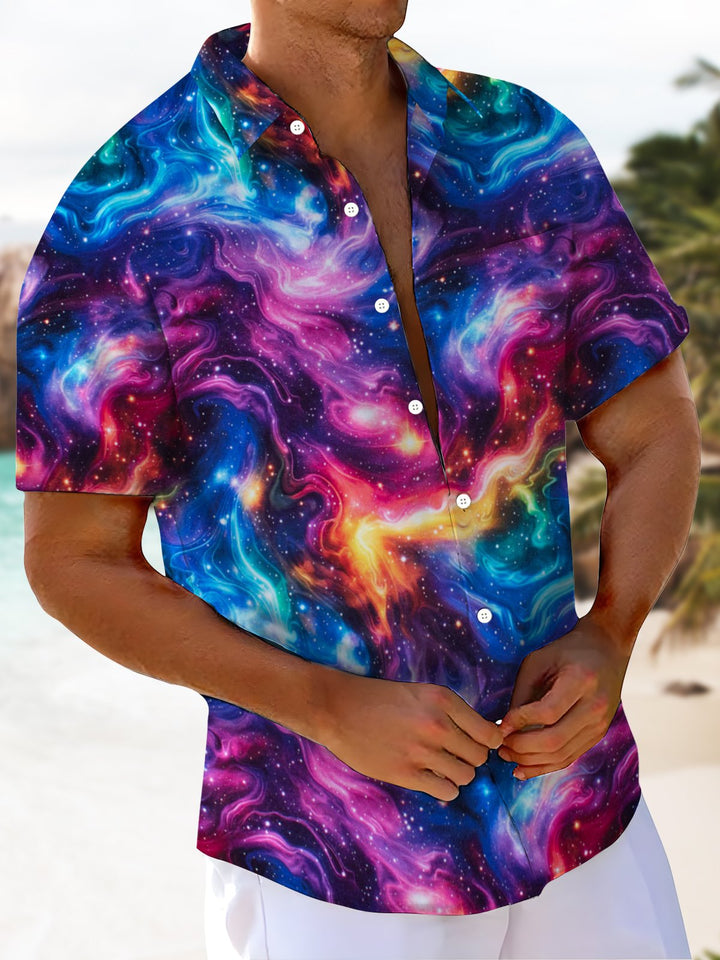 Alohadaddy® Casual Abstract Stars Art Print Pockets Moisture Wicking Hawaiian Shirt Big &amp; Tall