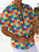Alohadaddy® Casual Jigsaw Geometric Print Art Pocket Stretch Men's Short Sleeve Shirt Big & Tall
