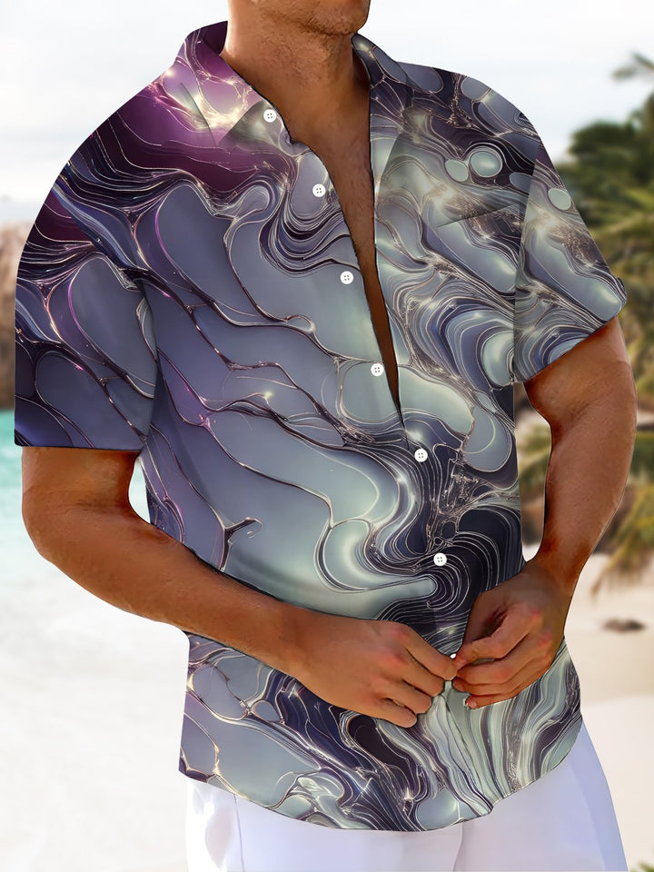Alohadaddy® Casual Abstract Texture Print Chest Pocket Stretch Oversized Men&