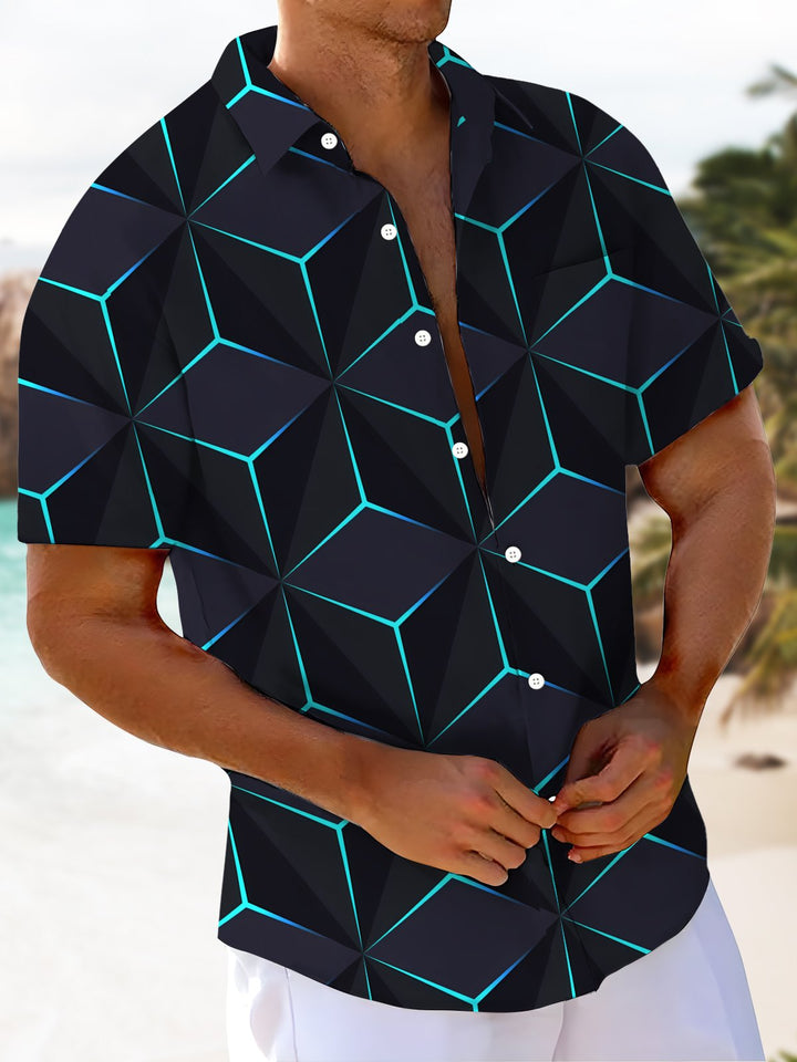 Alohadaddy® Casual Geometric Art Print Pockets Large Size Stretch Men&