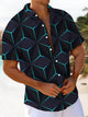 Alohadaddy® Casual Geometric Art Print Pockets Large Size Stretch Men's Short Sleeve Shirt