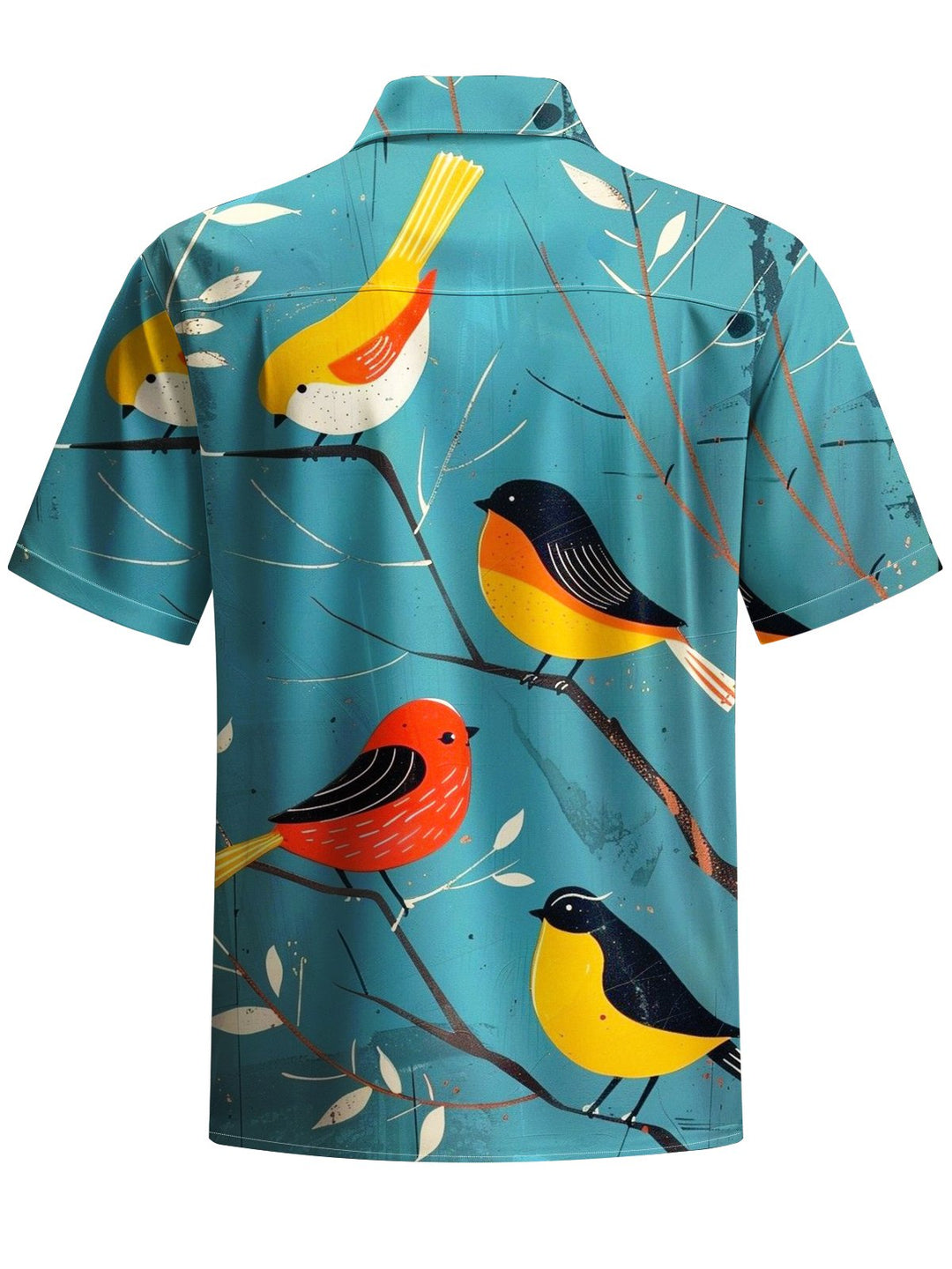Alohadaddy® Vintage Bird Art Print Chest Pocket Mens Short Sleeve Shirt Big &amp; Tall
