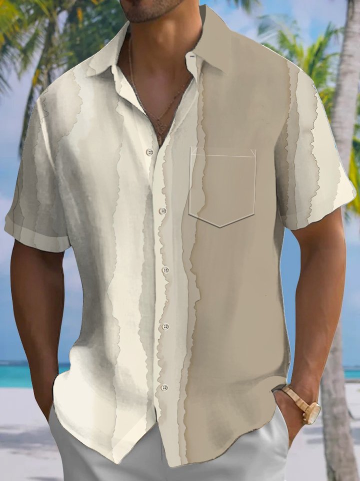 Alohadaddy® Casual Gradient Art Print Chest Pocket Mens Short Sleeve Shirt Big &amp; Tall