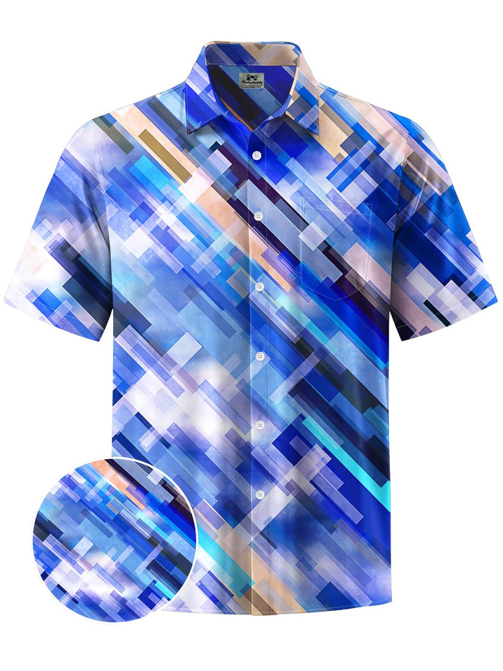Alohadaddy® Casual Geometric Art Print Chest Pocket Men&