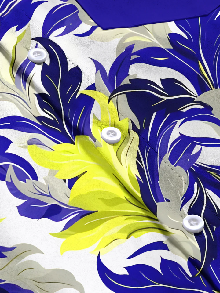 Alohadaddy® Hawaii Contrast Leaves Art Print Chest Pocket Mens Short Sleeve Shirt Big &amp; Tall