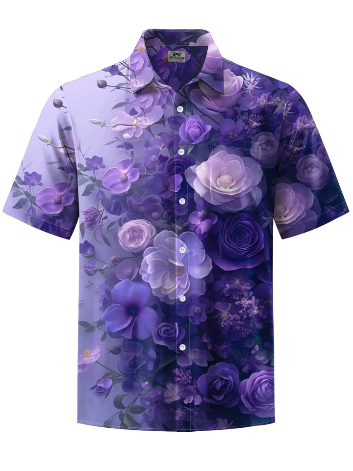 Alohadaddy® Vintage Floral Art Print Moisture Wicking Chest Pocket Mens Short Sleeve Shirt Big &amp; Tall