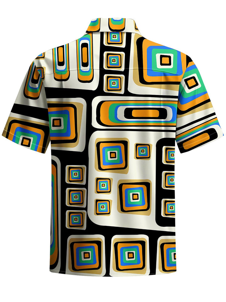 Alohadaddy® Casual Geometric Art Print Chest Pocket Men&