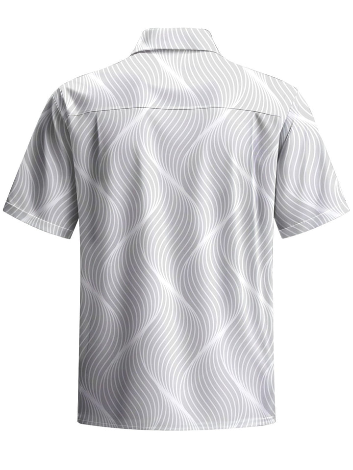 Alohadaddy® Casual Stripe Geometric Art Print Chest Pocket Men&