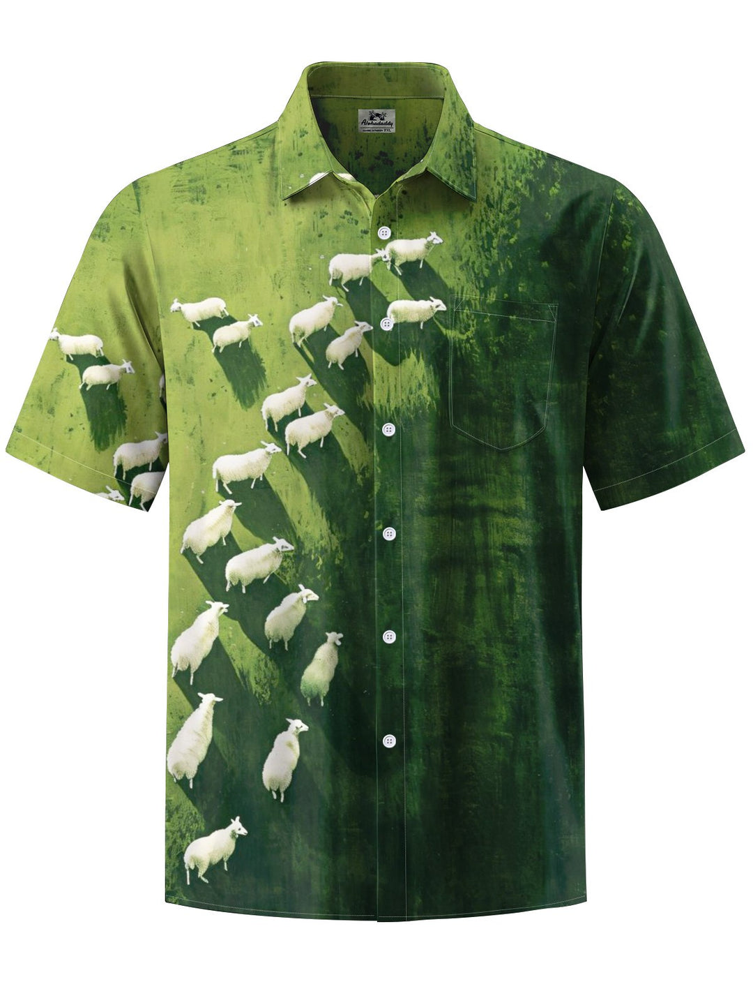 Alohadaddy® Casual Grass Sheep Art Print Chest Pocket Men&