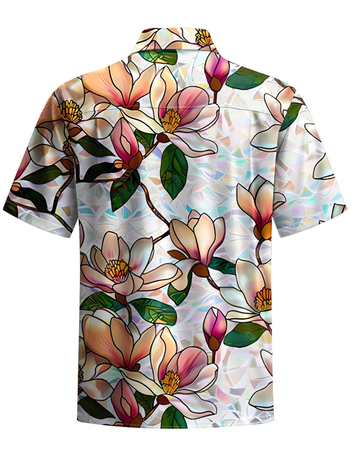 Alohadaddy® Hawaiian Floral Geometric Art Print Chest Pocket Men&