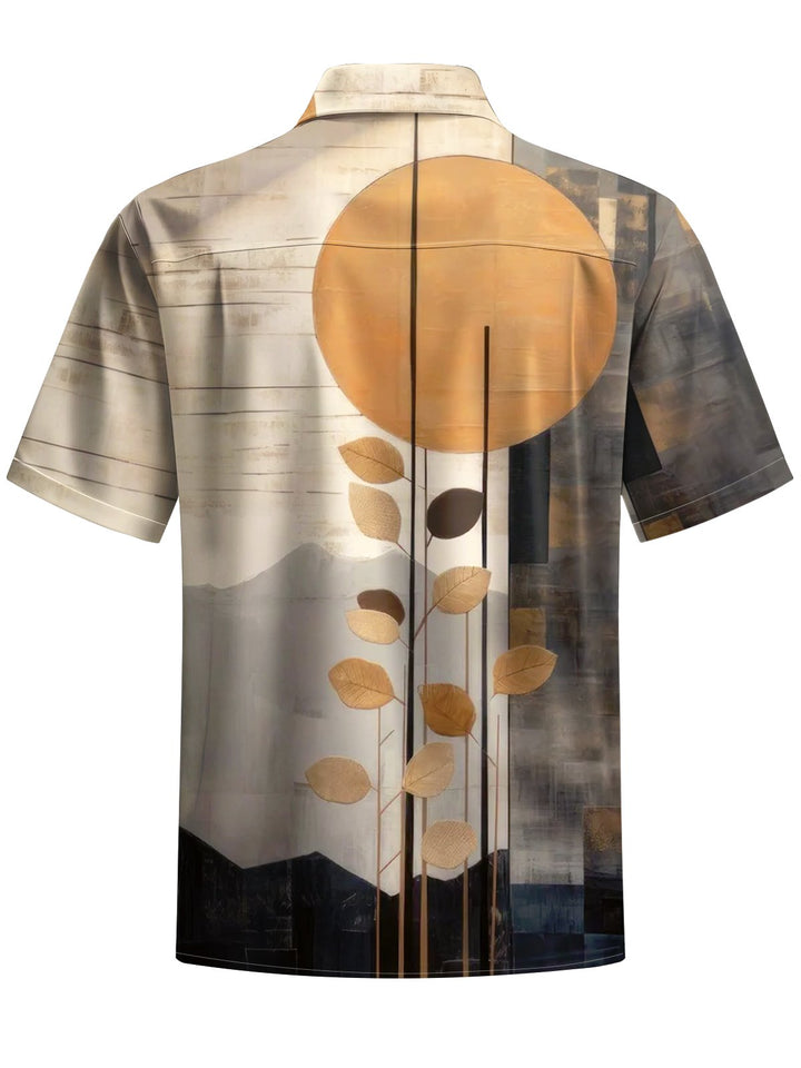 Alohadaddy® Casual Geometric Leaf Art Print Chest Pocket Men&