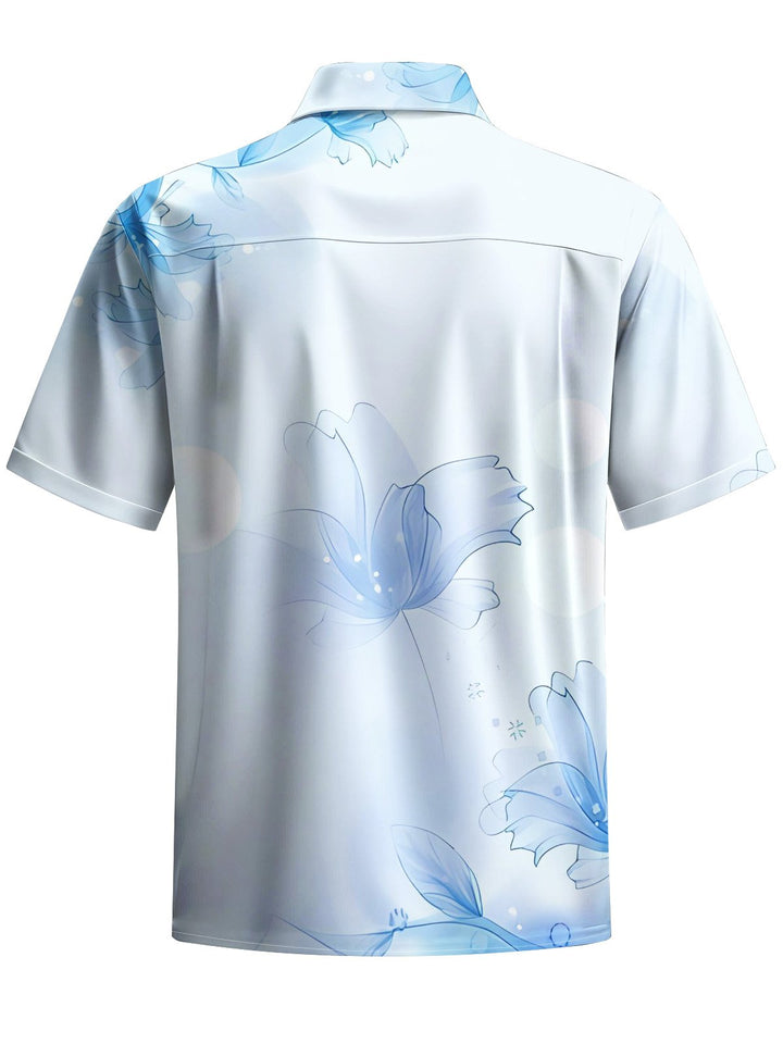 Alohadaddy® Casual Hawaiian Floral Art Print Chest Pocket Men&