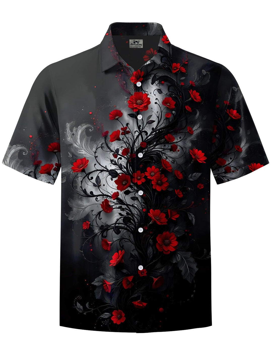 Alohadaddy® Vintage Floral Art Print Chest Pocket Stretch Men&